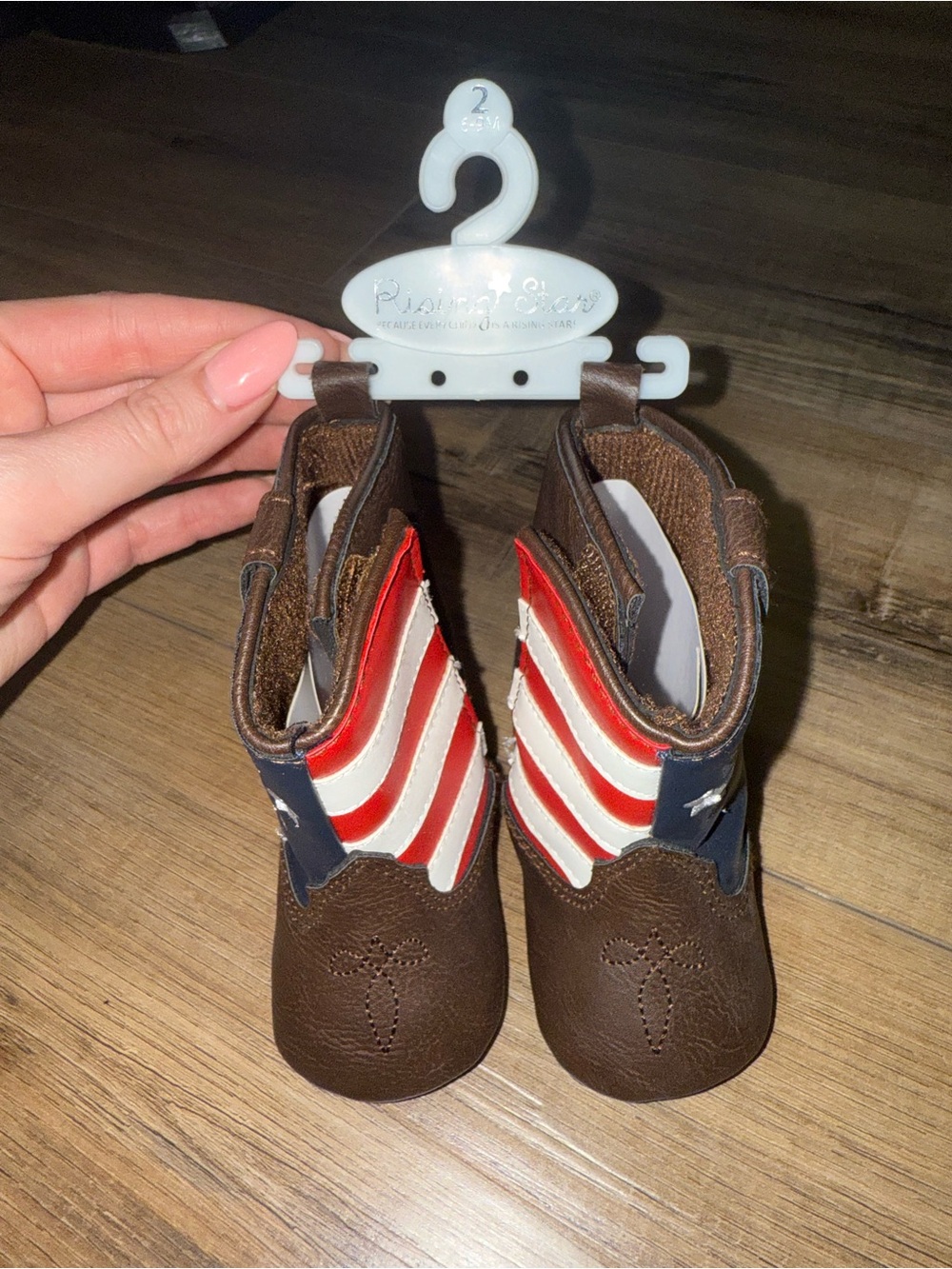 Rising Star Brown Kids Cowboy Boots Patriotic Detail